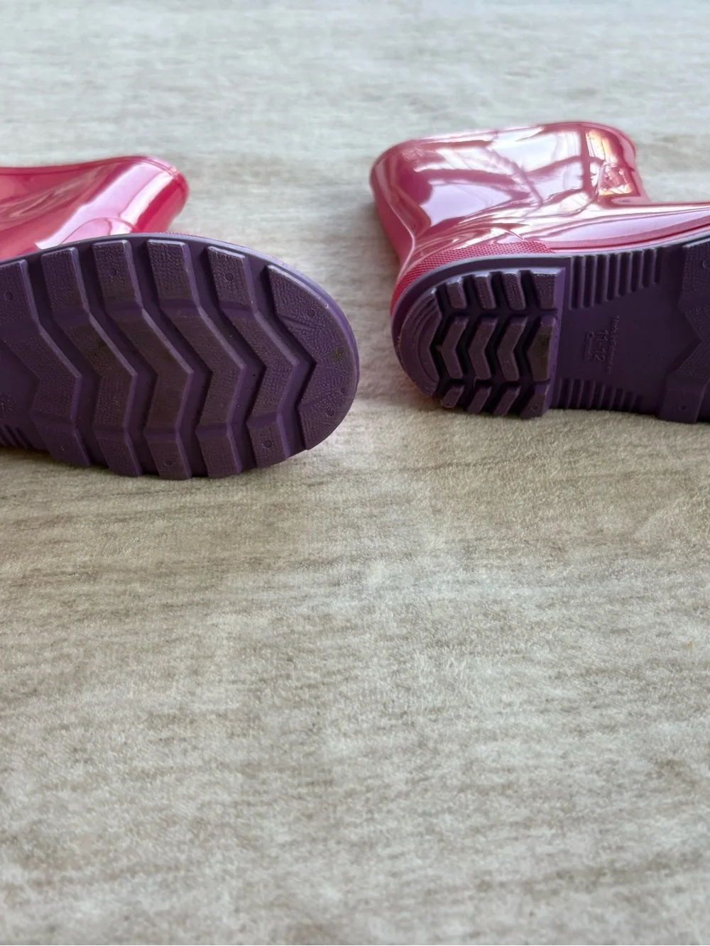 Rain boots - Girls Pink with Purple Sole Rain Boots - Size 11-12